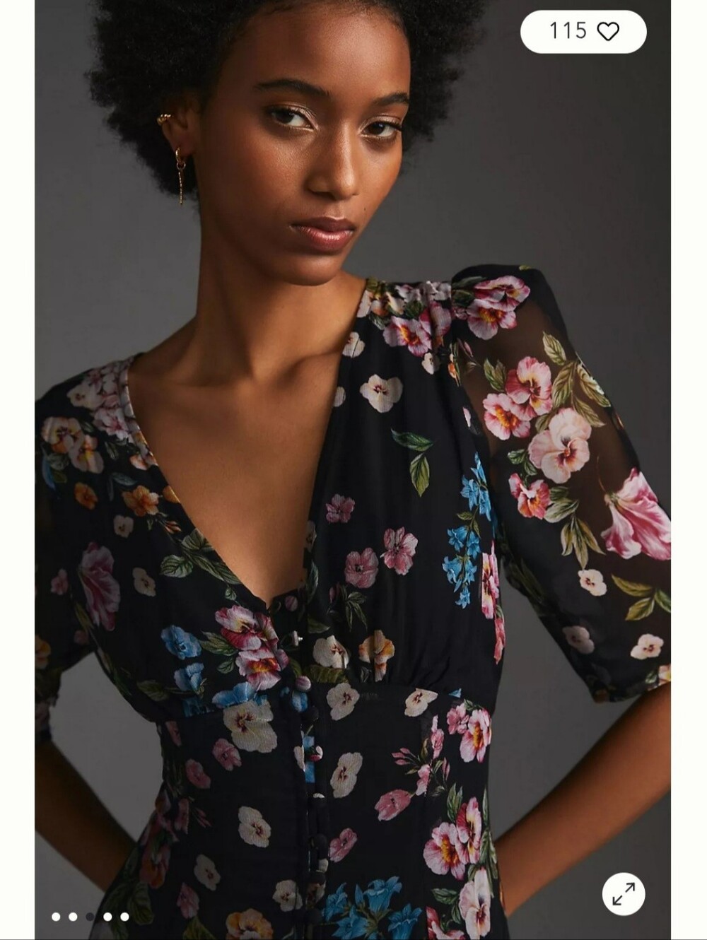 Anthropologie Maeve puff-sleeve Midi dress Romantic Cottagecore Prairie Floral - Picture 3 of 14
